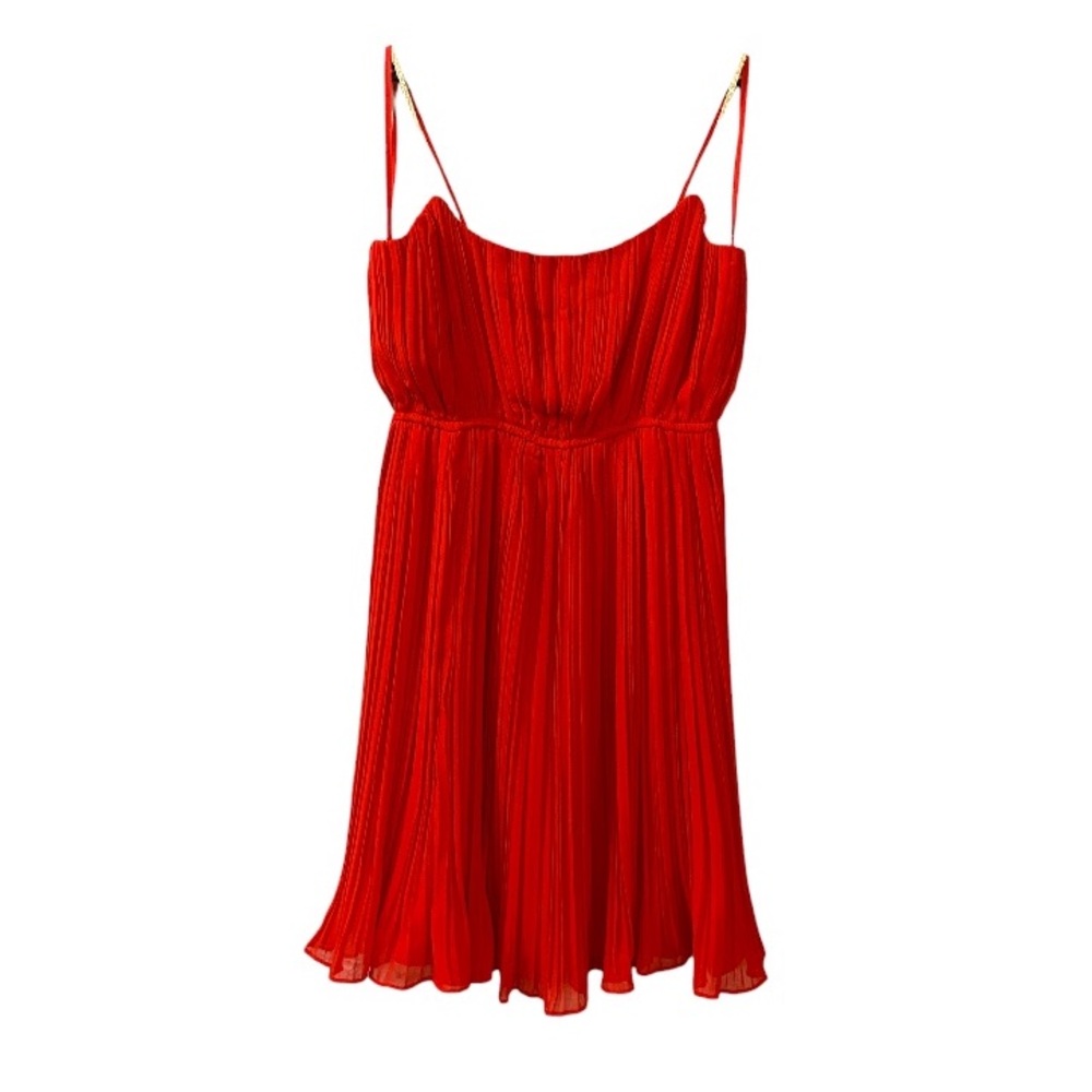 Boston Proper Pleated Midi Dress Red 4 Gold White Braided T-Strap Grecian Party